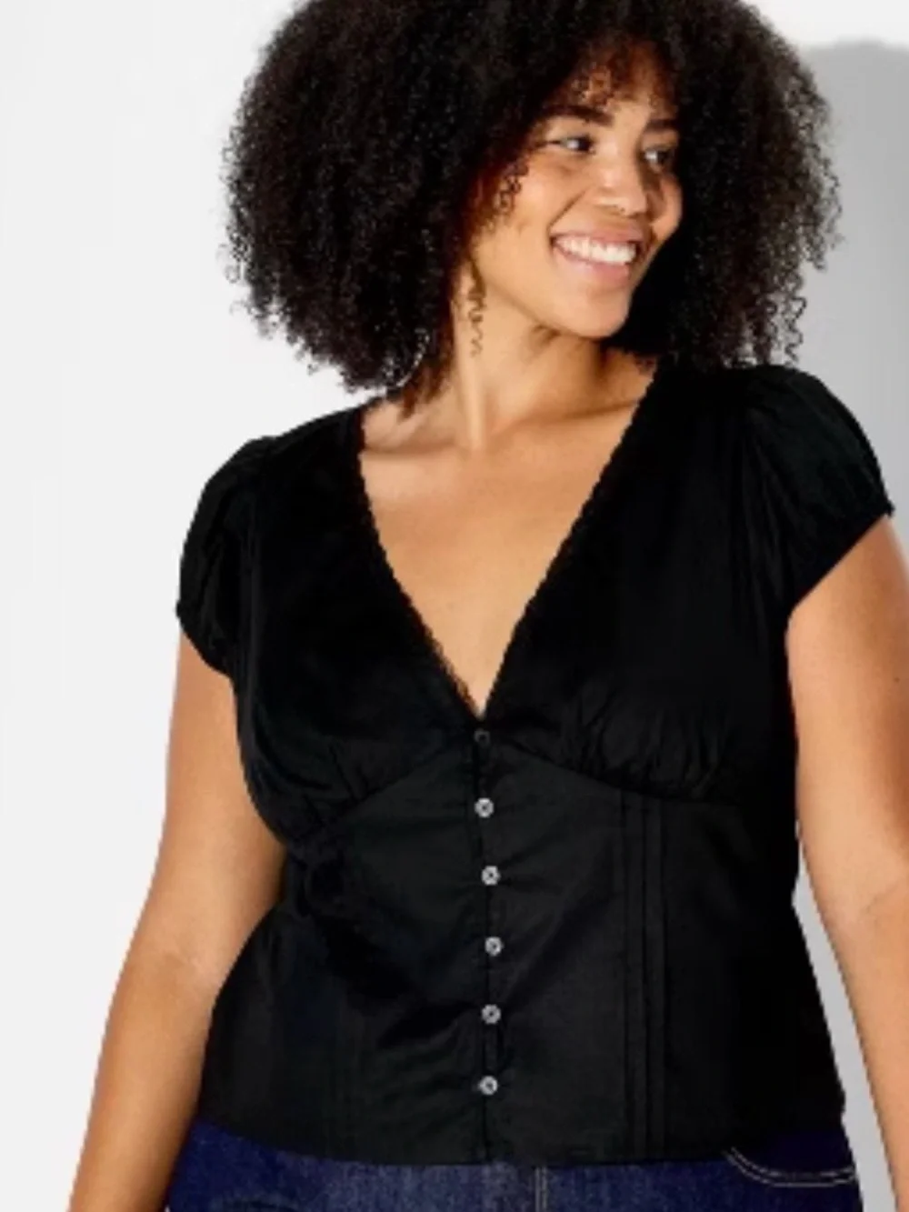 wild fable NWOT Black V-Neck Button Front Cap Sleeve Blouse